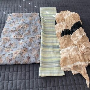 3 Spring scarves: floral infinity, striped delicate scarf, & long striped